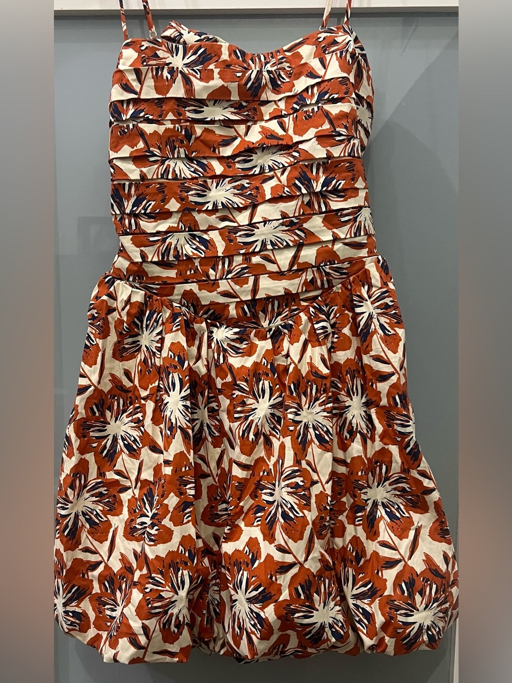 Floral Bubble Spaghetti Strap Sundress in Rust, Navy  and Cream Size Jrs L